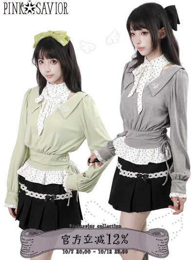 Bow-Tie Academy Knit Top With Pleated Mini Skirt PIN0056