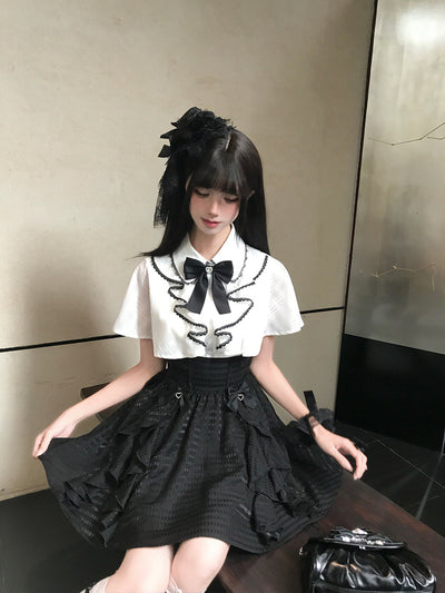 Ribbon Bow Lace Trim Blouse LAL0219