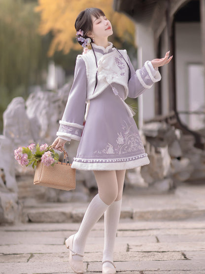 Rabbit Embroidery Light Purple China DressYOU0093