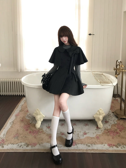 Cape Sleeve Bow Collar Coat LAL0135