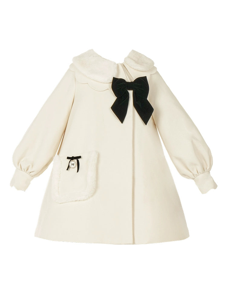 Big Black Ribbon Lolita White Coat WIT0031