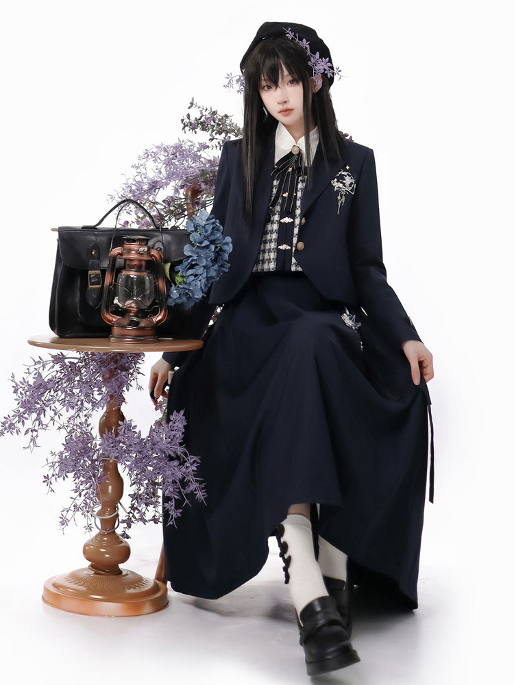 School Uniform Style Elegant Navy Four-piece Set YOU0043