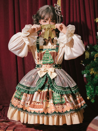 Christmas Tree Printed Ribbon Collar Lolita Dress CHE0032