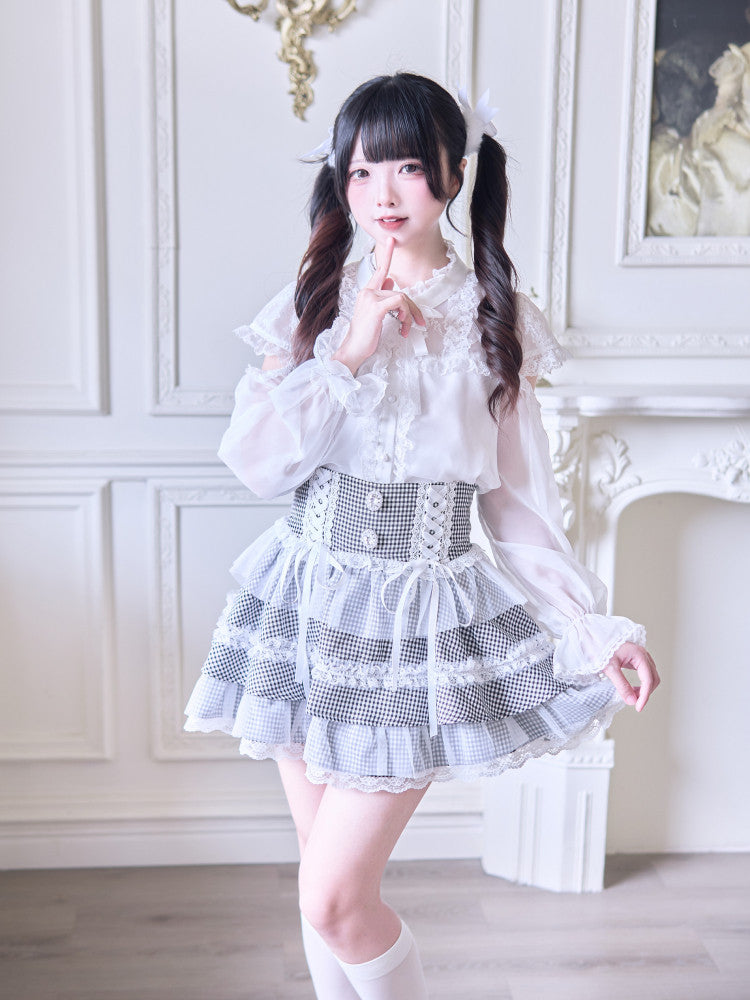 Plaid Tiered Corset Waist Skirt NOG0037