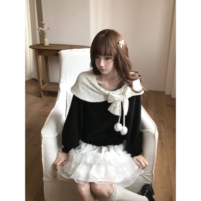 Star Print Bow Collar Knit Sweater LAL0138