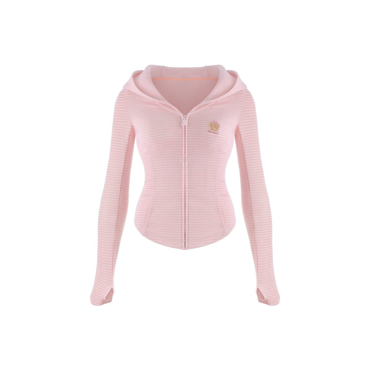 Bear Ear Hooded Pink Striped Jacket And Skirt Set SER0155