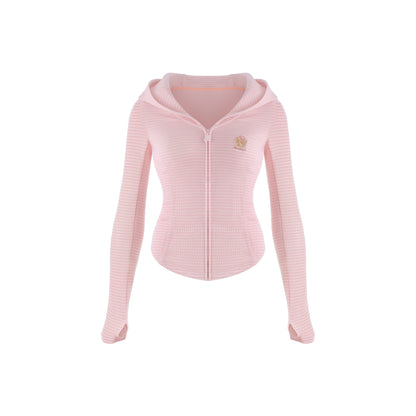 Bear Ear Hooded Pink Striped Jacket And Skirt Set SER0155