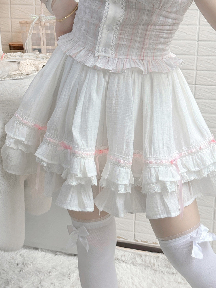 Tiered Ruffle Lace Trim Mini Skirt LAL0244