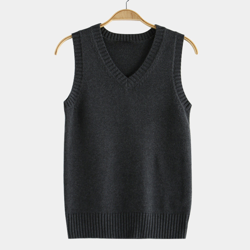 Knitting Factory 卸売の21色JKユニフォーム無地ベスト、日本のVネックプルオーバー秋冬セーターベストニットウェア