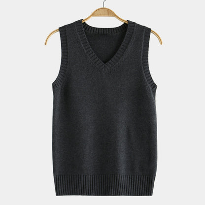 Knitting Factory 卸売の21色JKユニフォーム無地ベスト、日本のVネックプルオーバー秋冬セーターベストニットウェア