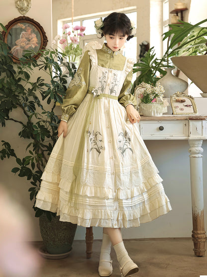 Chinese Style Floral Embroidered Long Sleeve Dress Set YOU0253