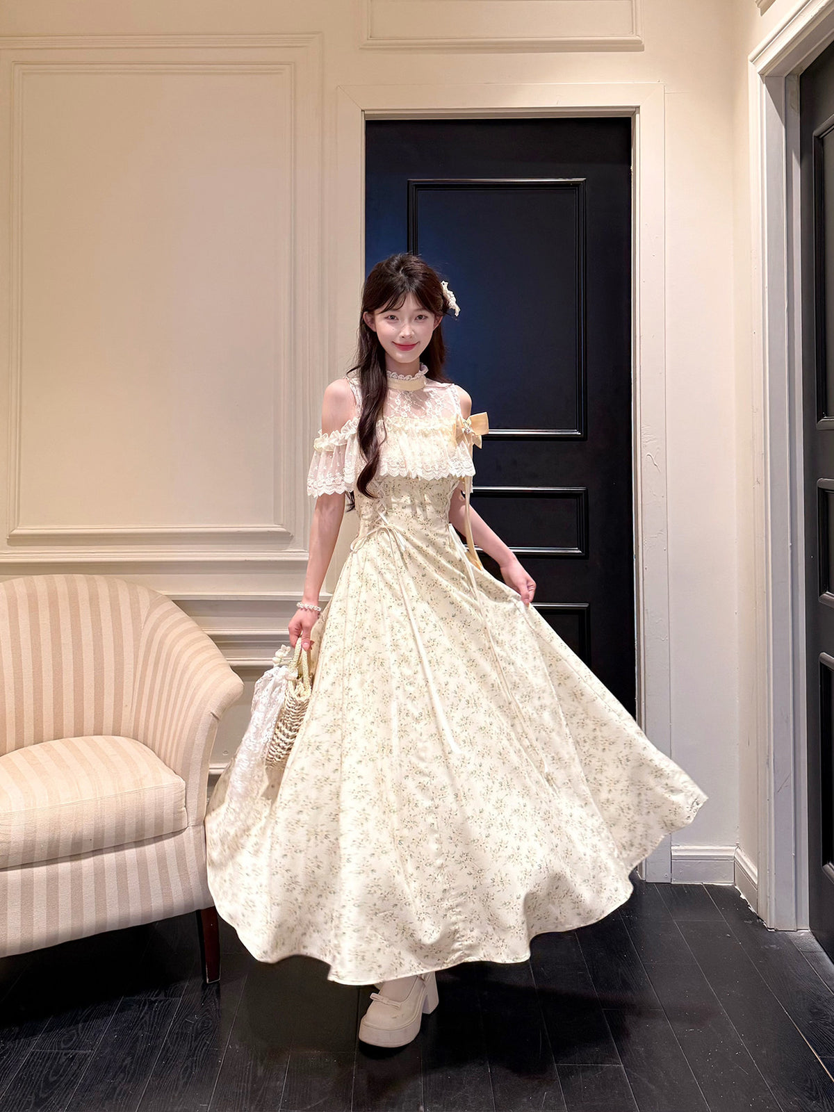Floral Halter Off-Shoulder Fairy Dress BEL0025