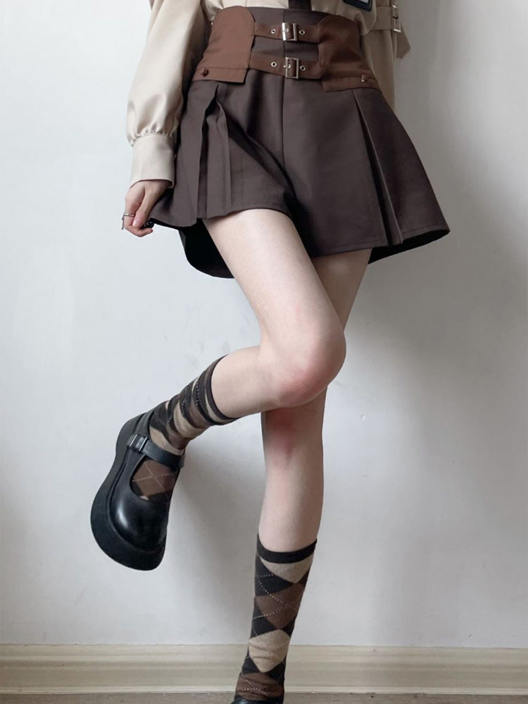 School Uniform Style Design Brown Two-piece Set PIN0003