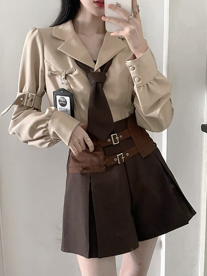 School Uniform Style Design Brown Two-piece Set PIN0003