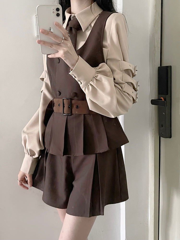 School Uniform Style Design Brown Two-piece Set PIN0003