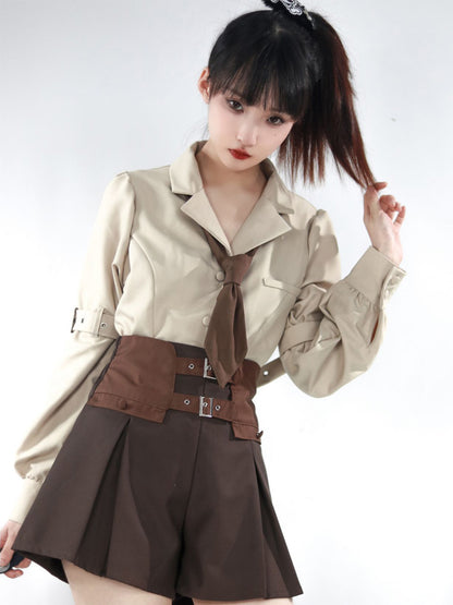 School Uniform Style Design Brown Two-piece Set PIN0003