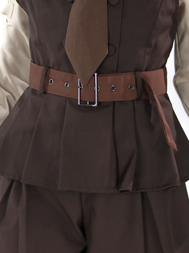 School Uniform Style Design Brown Two-piece Set PIN0003