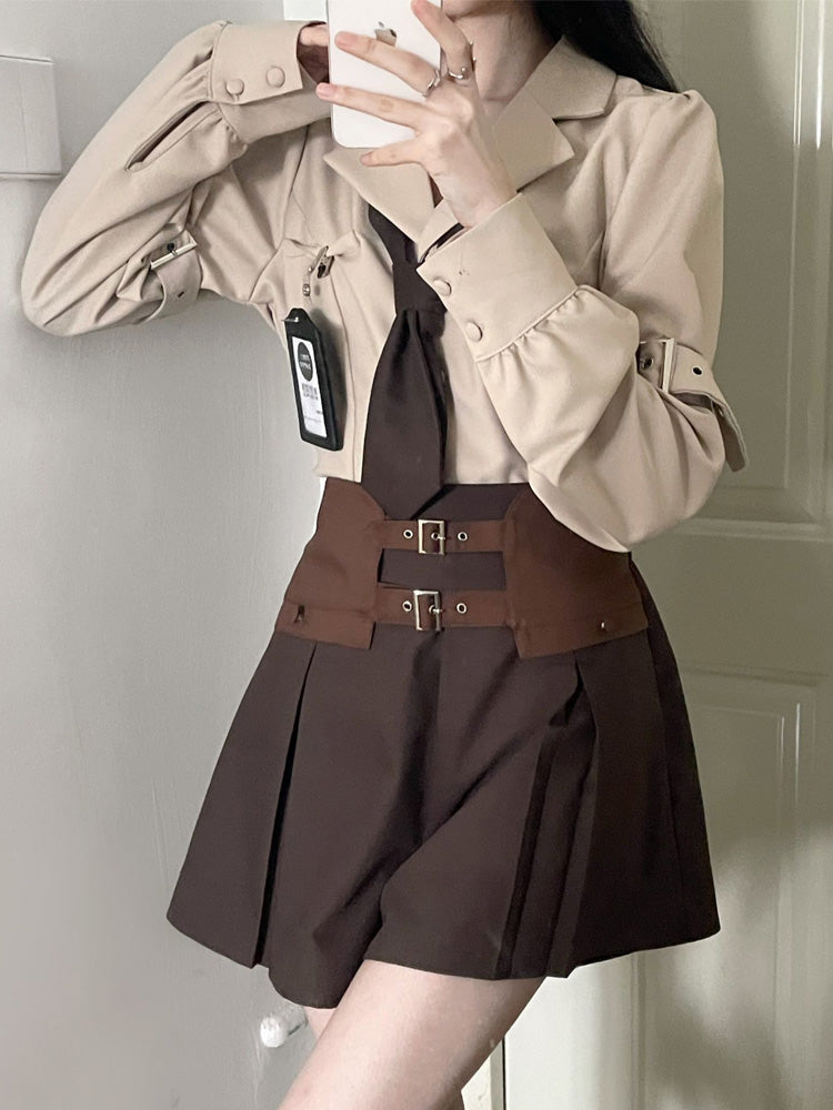 School Uniform Style Design Brown Two-piece Set PIN0003