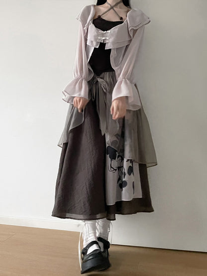 China Style Dark Suspender Skirt and Tops PIN0004