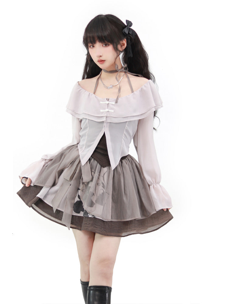 China Style Dark Suspender Skirt and Tops PIN0004