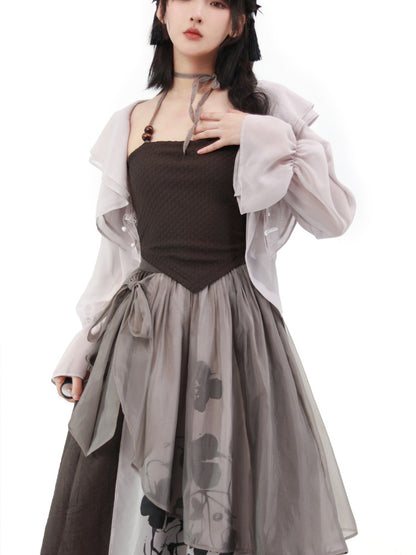 China Style Dark Suspender Skirt and Tops PIN0004