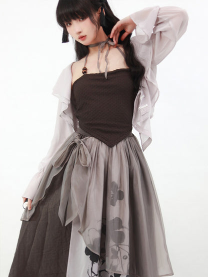 China Style Dark Suspender Skirt and Tops PIN0004