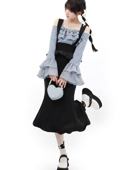 Chiffon Shirt & Suspender Skirt PIN0005