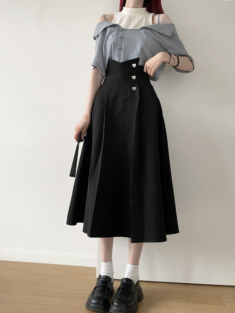 Chiffon Shirt & Suspender Skirt PIN0005