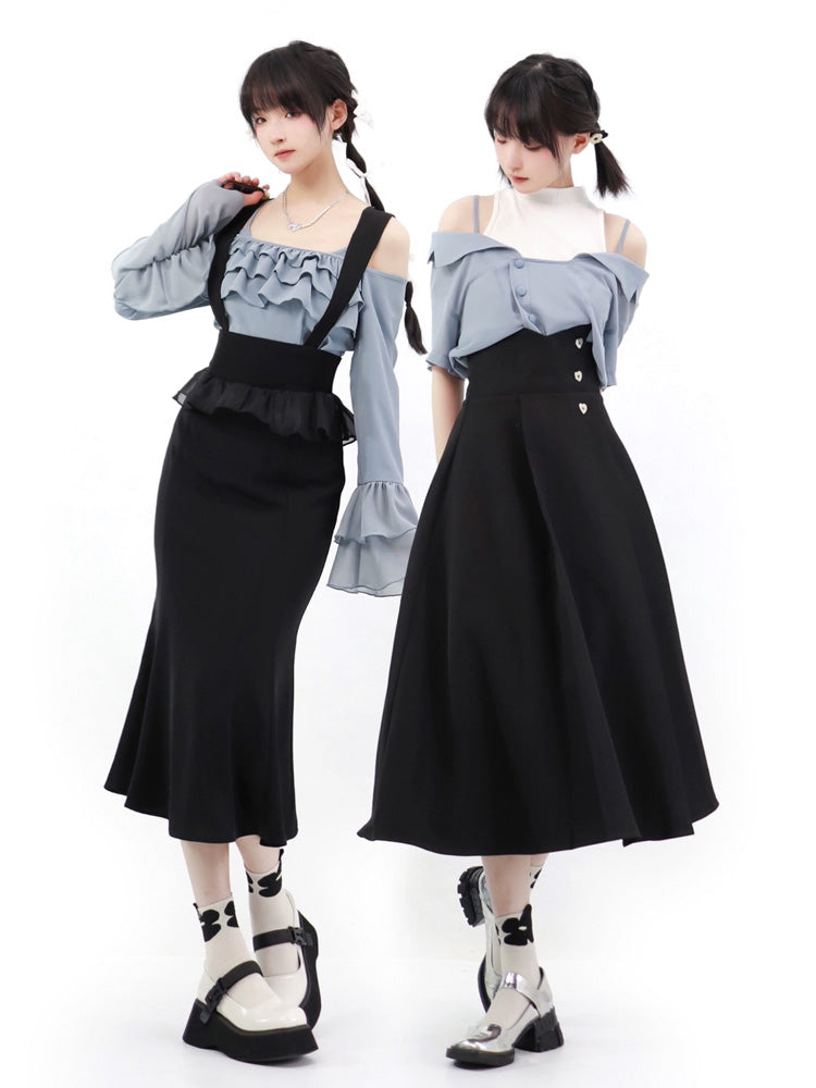 Chiffon Shirt & Suspender Skirt PIN0005