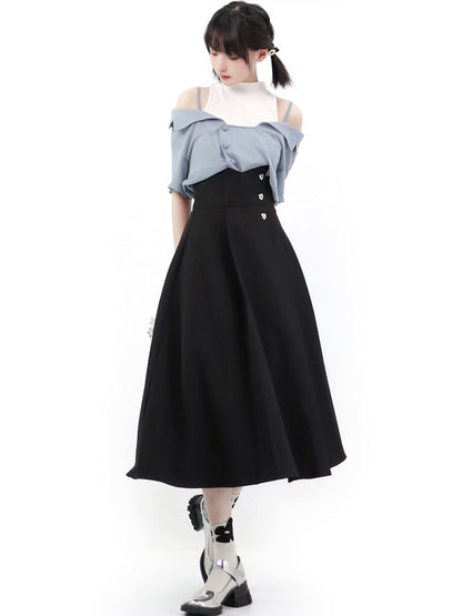 Chiffon Shirt & Suspender Skirt PIN0005