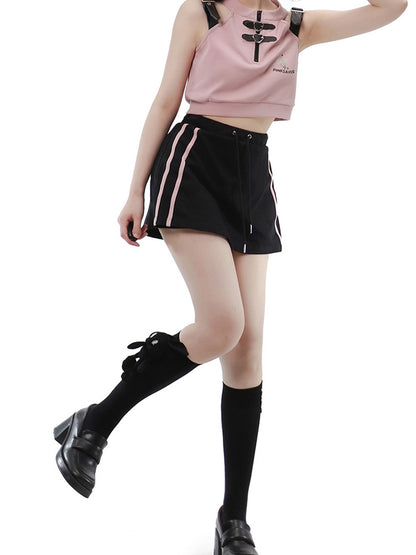 Pink Short Strap Tops & Casual Lace-up Pants PIN0012