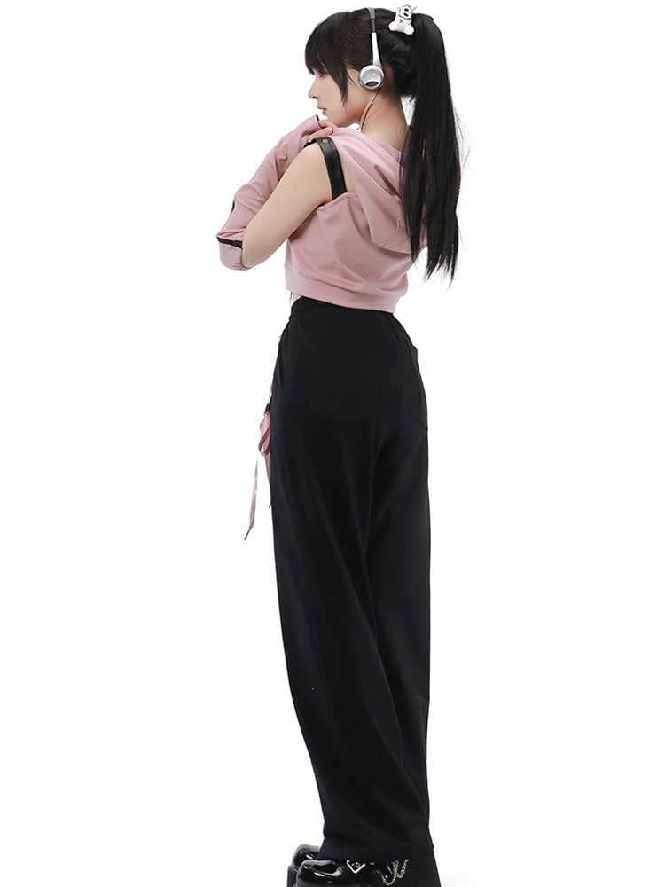 Pink Short Strap Tops & Casual Lace-up Pants PIN0012