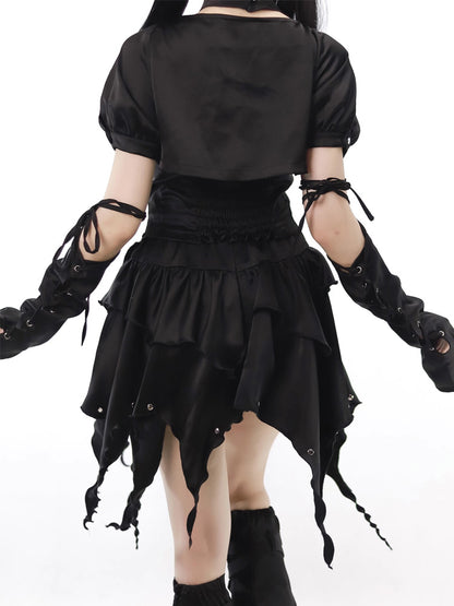 Butterfly Design Lace-up Tops and Irregular Skirt PIN0014