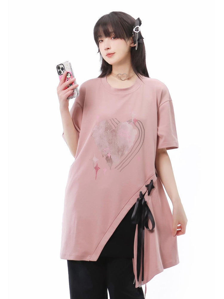 Casual Lace-up Sweet Ribbon T-shirt PIN0015