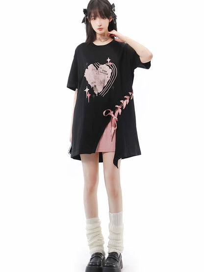 Casual Lace-up Sweet Ribbon T-shirt PIN0015