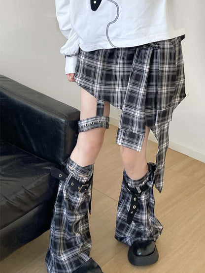 Guitar Style Off-shoulder shirt & Check skirt PIN0018