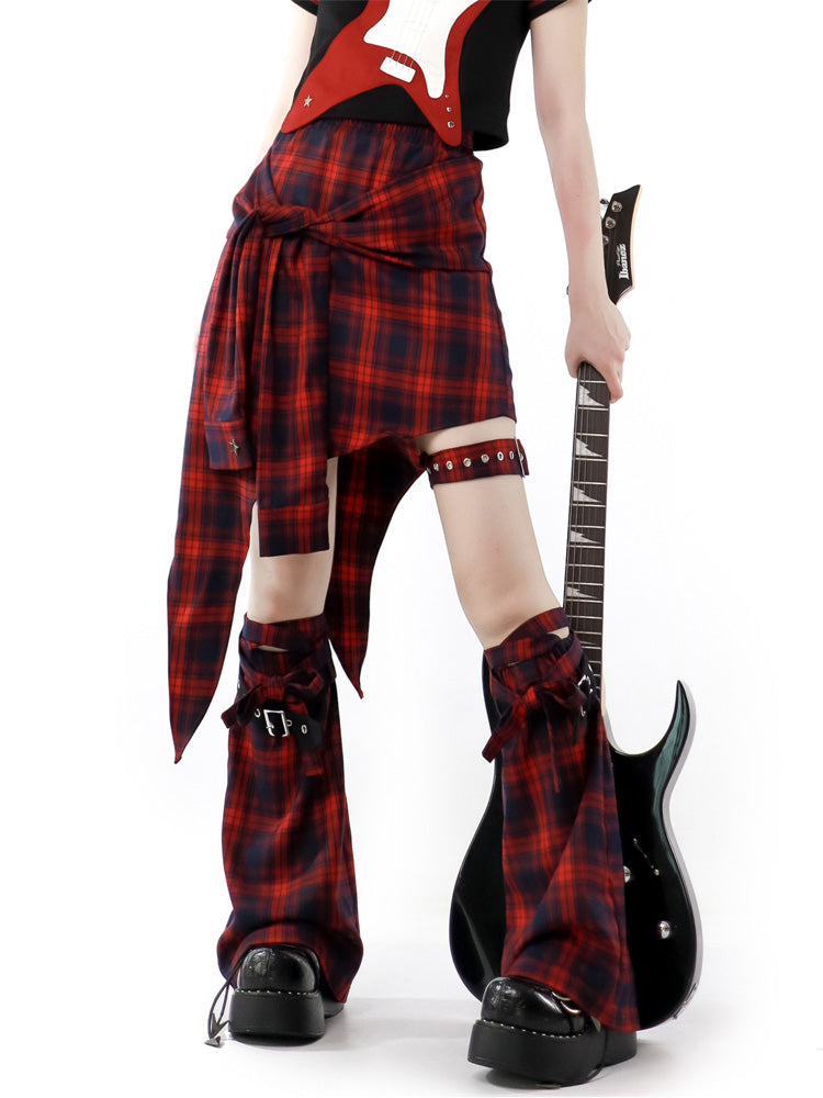 Guitar Style Off-shoulder shirt & Check skirt PIN0018