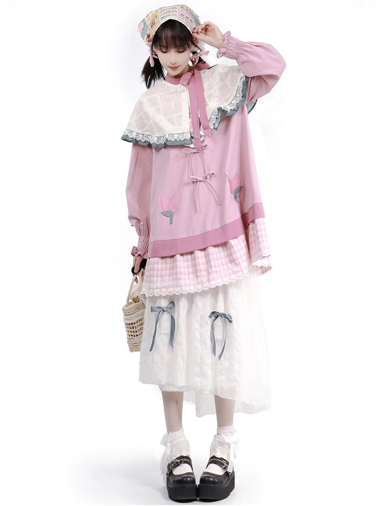 Forest Girl Style Layered Knit Shirt & skirt PIN0020