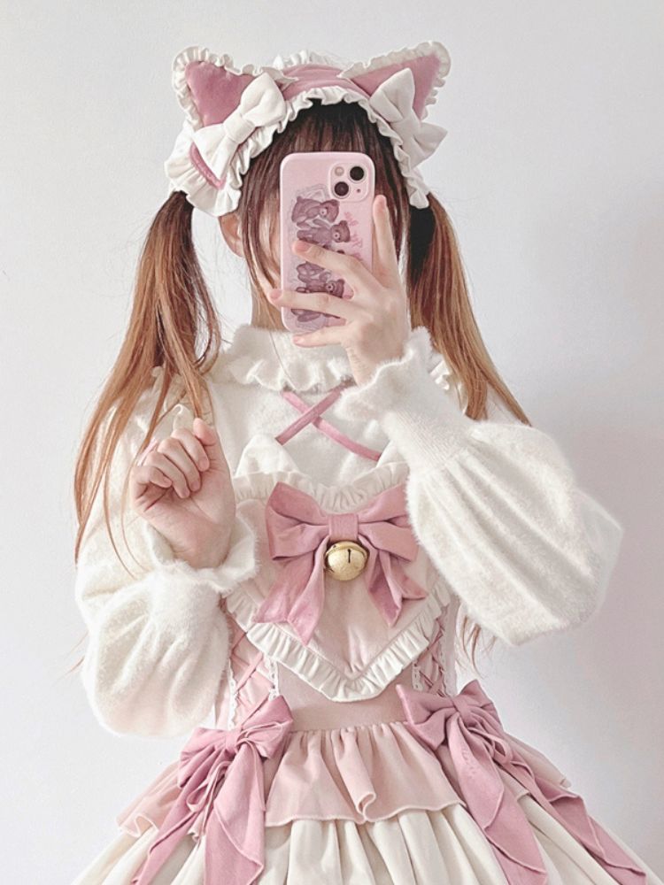 Cat Ear Puffy Velvet Heart Ruffle Suspender Dress SAK0007