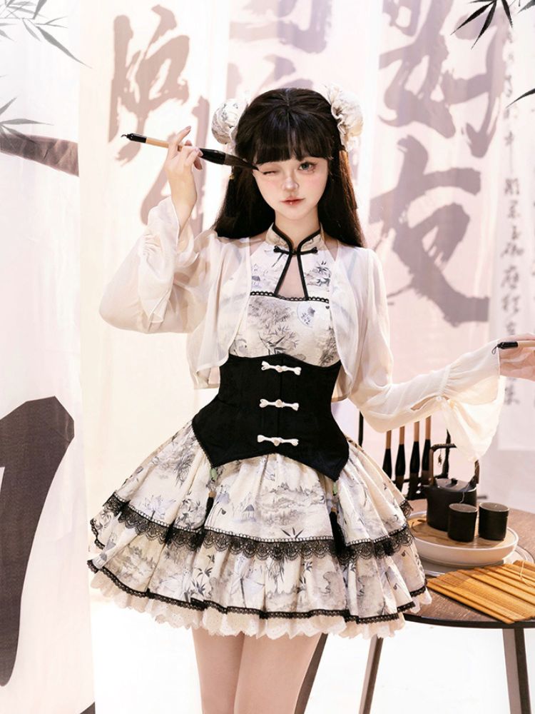 Japanese Pattern Cheongsam Ruffle Lolita Dress SAK0010