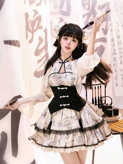 Japanese Pattern Cheongsam Ruffle Lolita Dress SAK0010