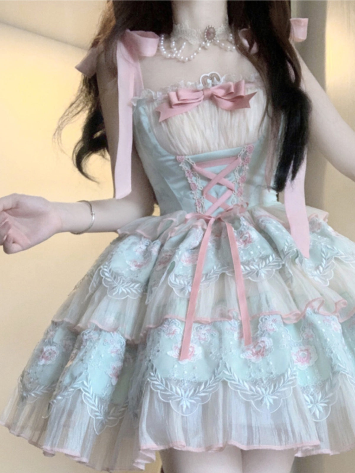 Princess Style Light Blue & Pink Lolita Dress SAK0001