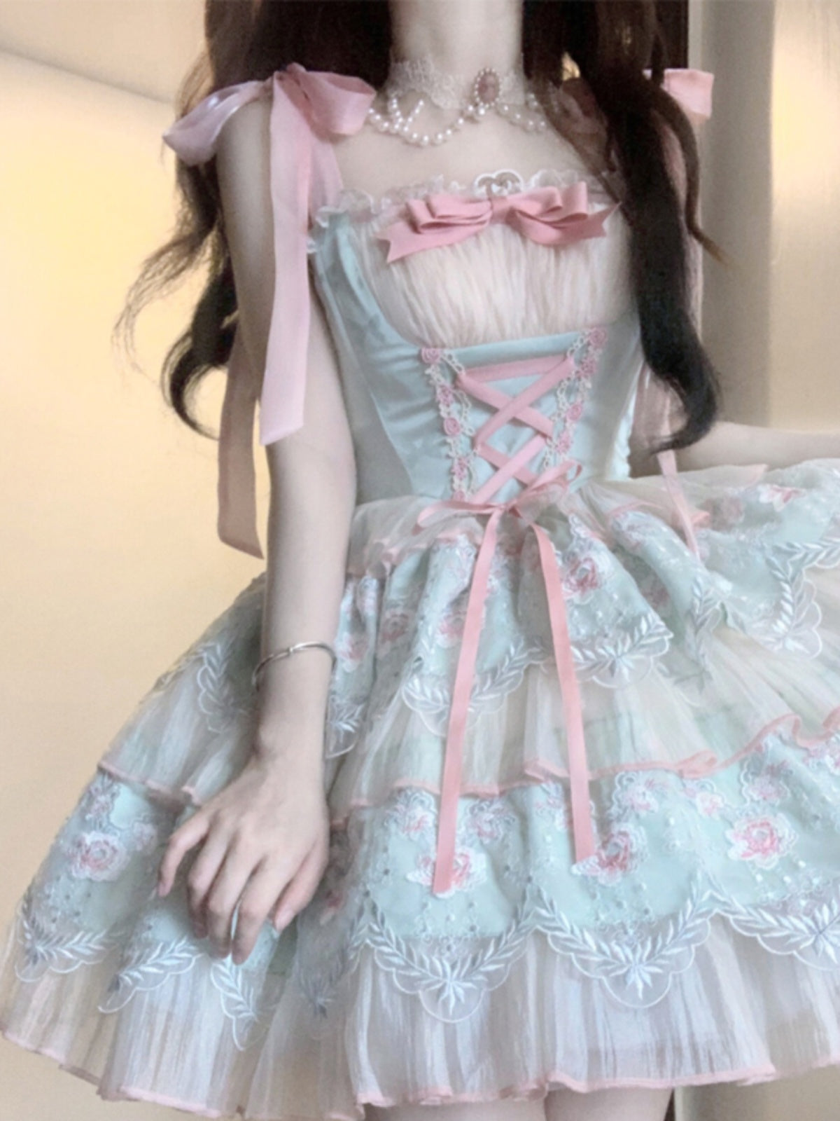 Princess Style Light Blue & Pink Lolita Dress SAK0001