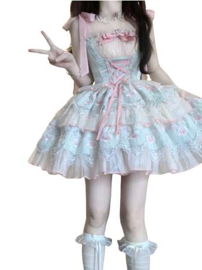 Princess Style Light Blue & Pink Lolita Dress SAK0001