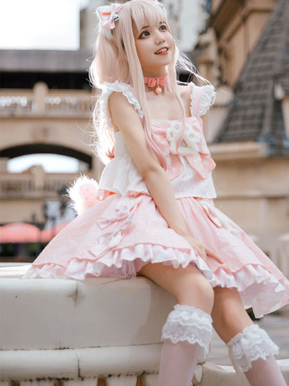 Lolita Ruffle Two Piece Dress & Cat Ears SAK0023