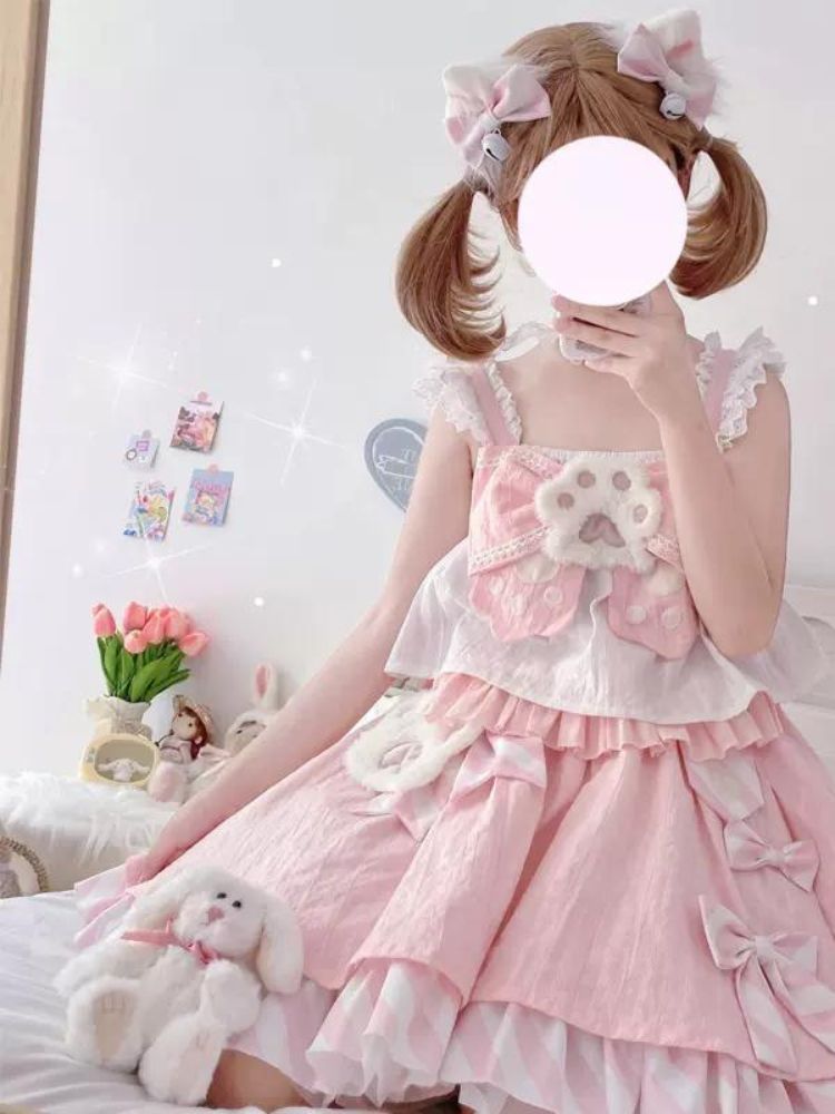 Lolita Ruffle Two Piece Dress & Cat Ears SAK0023