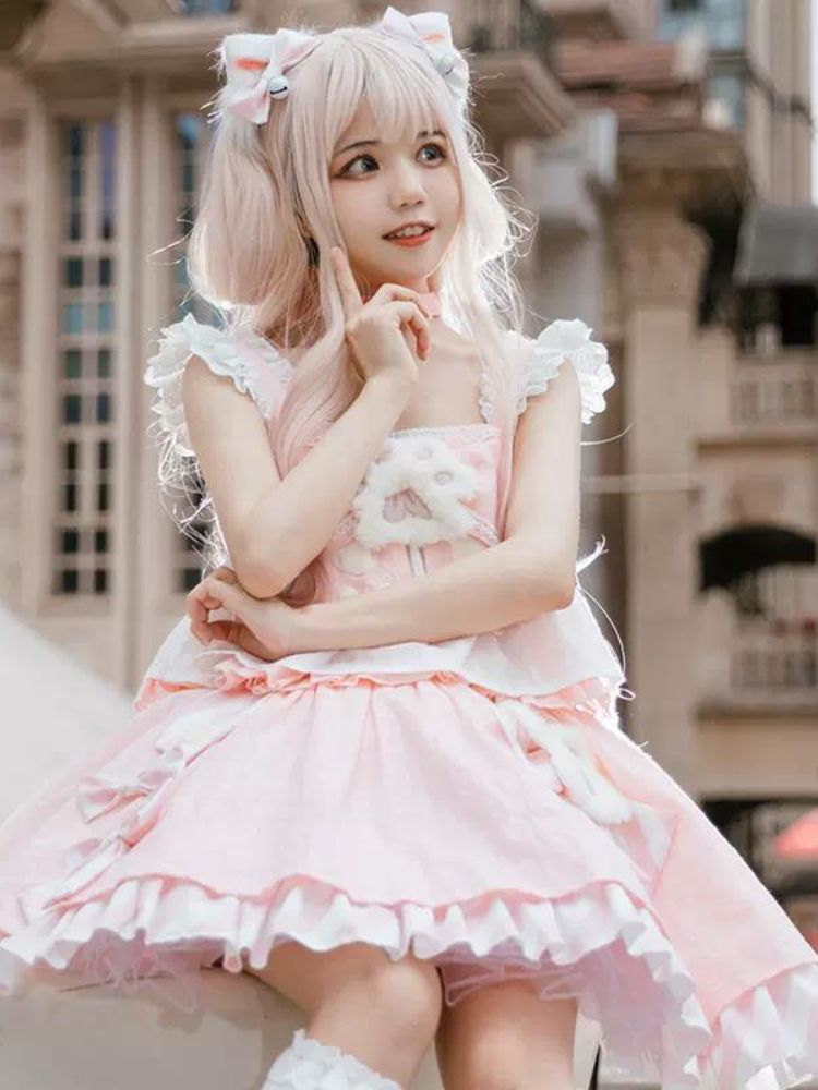 Lolita Ruffle Two Piece Dress & Cat Ears SAK0023