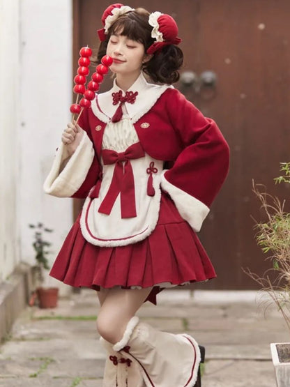 Red and White Lolita Inner & Skirt & Outer Set SAK0028