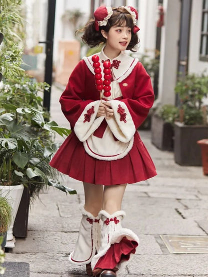 Red and White Lolita Inner & Skirt & Outer Set SAK0028