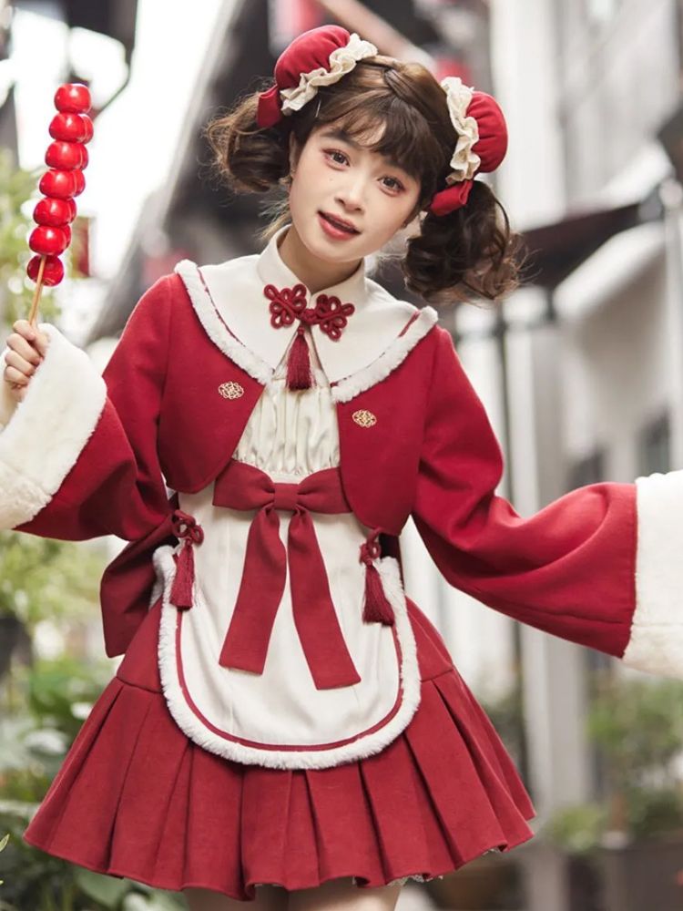 Red and White Lolita Inner & Skirt & Outer Set SAK0028